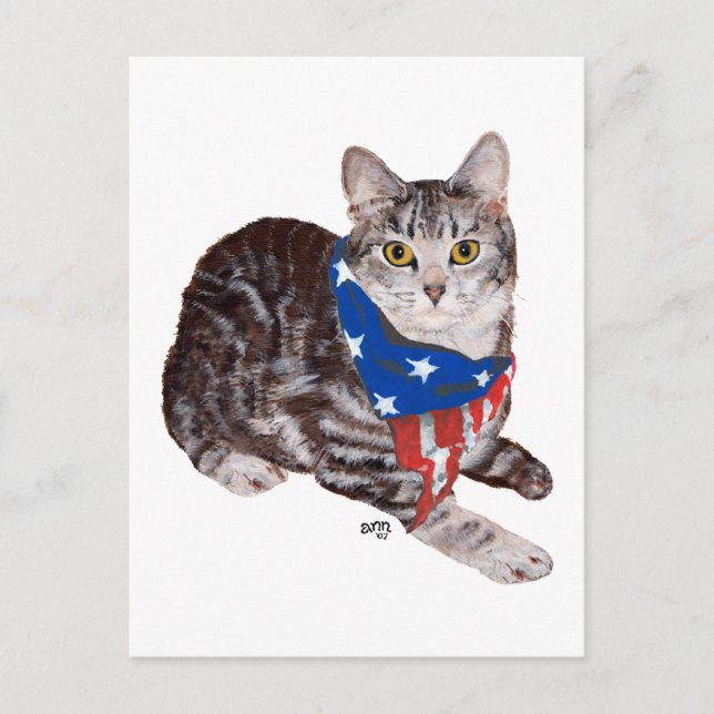 Patriotic American Shorthair Tabby Cat Postcard (Front)