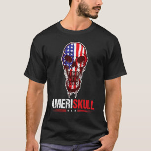 Patriotic American Skull 4th Of July Ameriskull Us T-Shirt