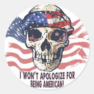 Patriotic American Skull Classic Round Sticker