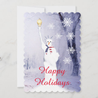 Patriotic American snowman holiday Card