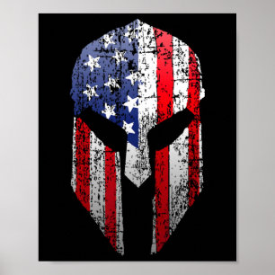 Patriotic American Spartan Warrior Usa Flag Helmet Poster