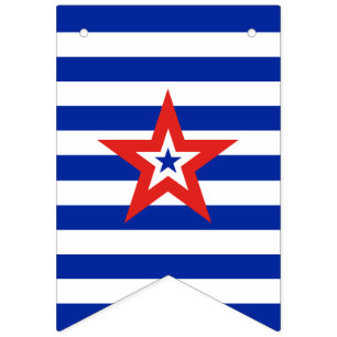 Patriotic American Star on Blue and White Stripes Bunting Flags