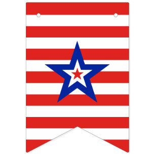 Patriotic American Star on Red and White Stripes Bunting Flags