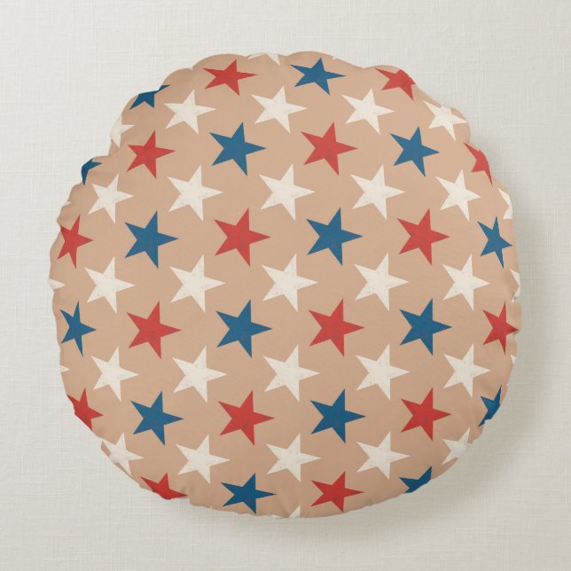 Patriotic American Stars pattern Round Pillow (Front)