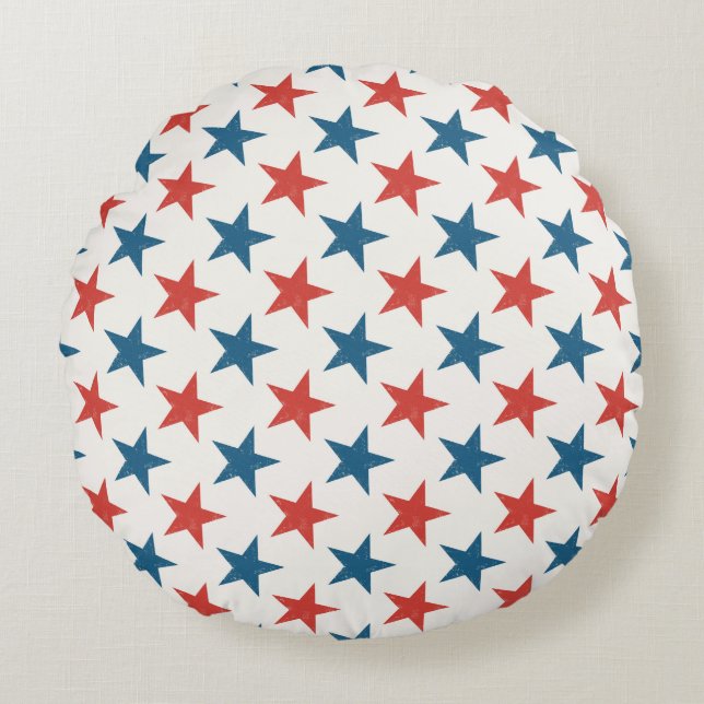 Patriotic American Stars pattern Round Pillow (Front)