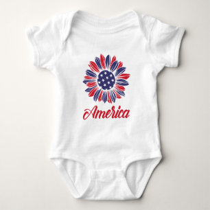 Patriotic American Sunflower   Baby Bodysuit