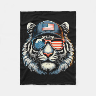 Patriotic American Sungles Tiger Shades 4th Of Jul Fleece Blanket