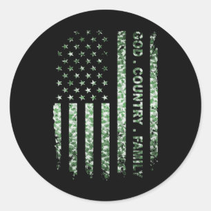 Patriotic American Us Flag God Family Country Classic Round Sticker