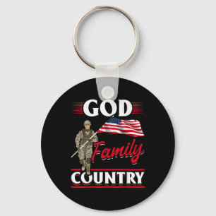 Patriotic American Us Flag God Family Country Keychain