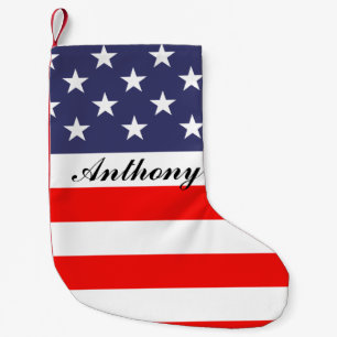 Patriotic American US flag personalized Holiday Small Christmas Stocking