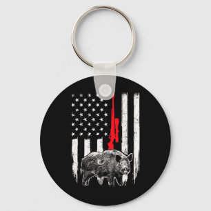 Patriotic American Usa Flag - Boar Hunting Wild Ho Keychain