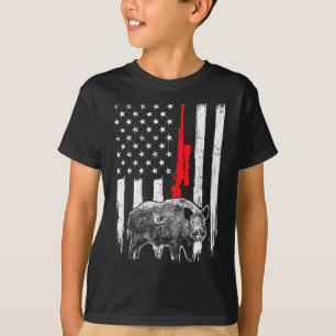 Patriotic American Usa Flag - Boar Hunting Wild Ho T-Shirt