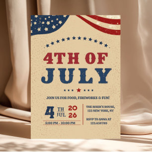 Patriotic American Vintage 4th of July Retro Invitation