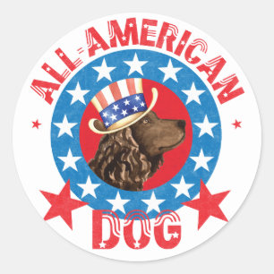 Patriotic American Water Spaniel Classic Round Sticker