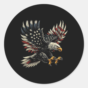 Patriotic American With Eagle And Usa Flag Classic Round Sticker