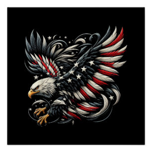 Patriotic American With Eagle And USA Flag Poster