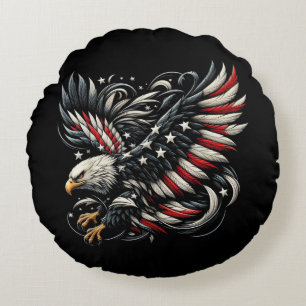 Patriotic American With Eagle And USA Flag Round Pillow