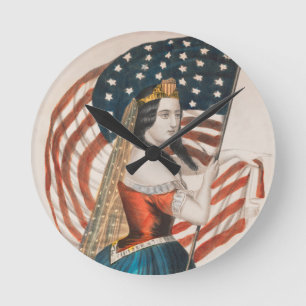 Patriotic American Woman American Flag 250 USA Round Clock