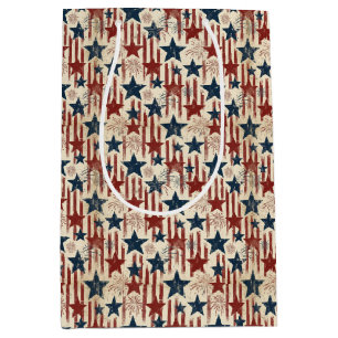 Patriotic Americana USA Fireworks Stars 4th July Medium Gift Bag