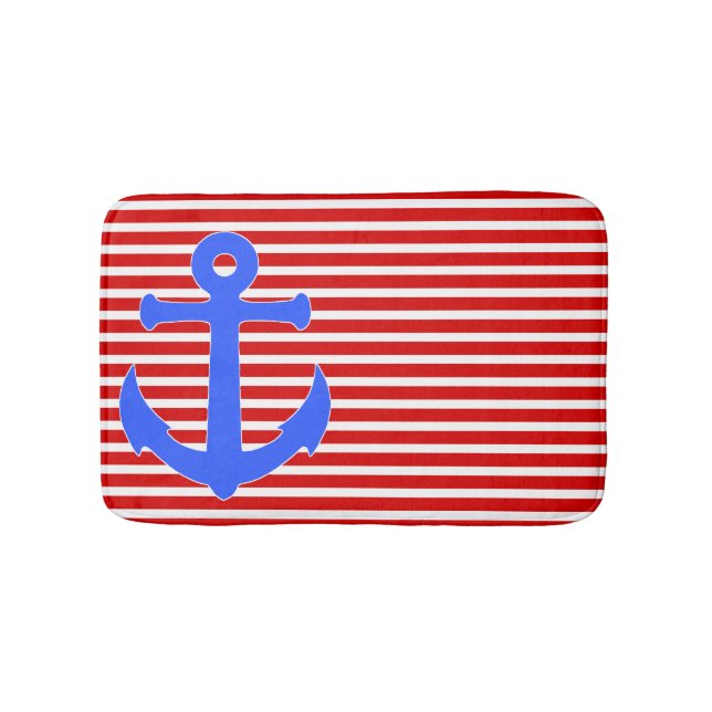Patriotic Anchor and Stripes Bath Mat (Front)