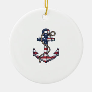 Patriotic Anchor Vintage Vector Design_1 Ceramic Ornament