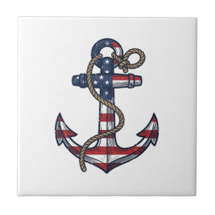 Patriotic Anchor Vintage Vector Design_1 Tile