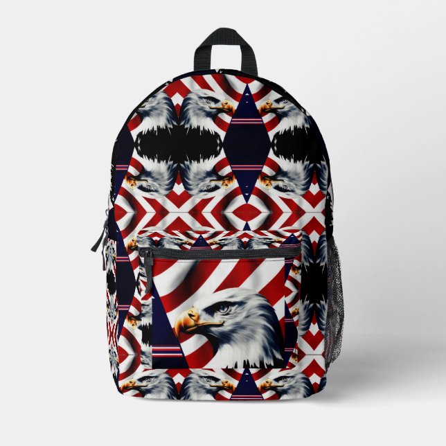 Patriotic and Flag and Eagle  Printed Backpack (Front)