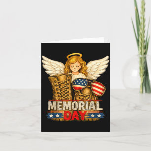 Patriotic angel wings military boots memorial day card