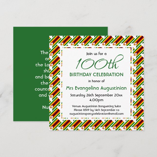 Patriotic ANY AGE Customizable ZIMBABWE Birthday Invitation (Front/Back)