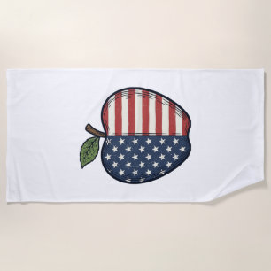 Patriotic Apple Vintage Engraving Vector Design_1 Beach Towel