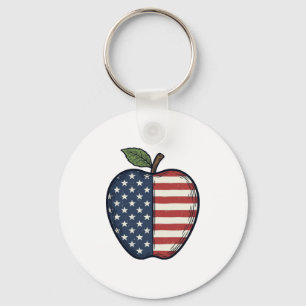 Patriotic Apple Vintage Engraving Vector Design_1 Keychain