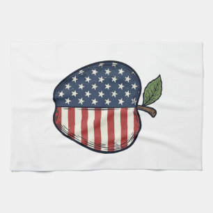 Patriotic Apple Vintage Engraving Vector Design_1 Kitchen Towel