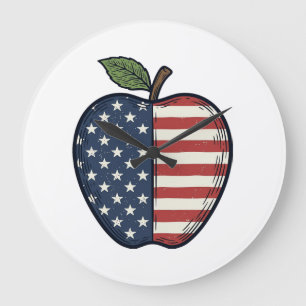 Patriotic Apple Vintage Engraving Vector Design_1 Large Clock
