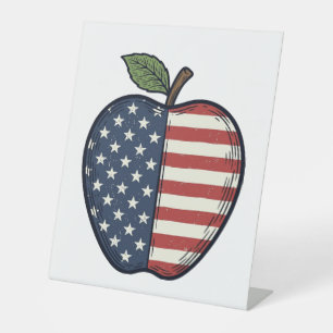 Patriotic Apple Vintage Engraving Vector Design_1 Pedestal Sign