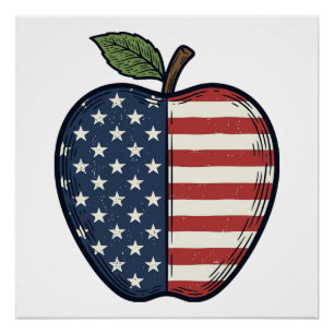 Patriotic Apple Vintage Engraving Vector Design_1 Poster