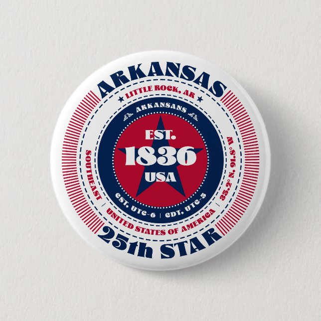 Patriotic Arkansas Circle with State Details 2 Inch Round Button (Front)