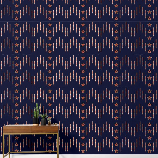 Patriotic Art Deco - Red Ivory on Navy Blue v2 Wallpaper (Hallway)