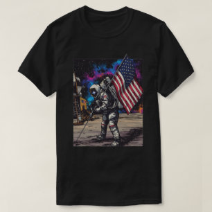 Patriotic Astronaut With American Flag T-Shirt
