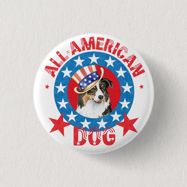 Patriotic Australian Shepherd 1 Inch Round Button (Front)