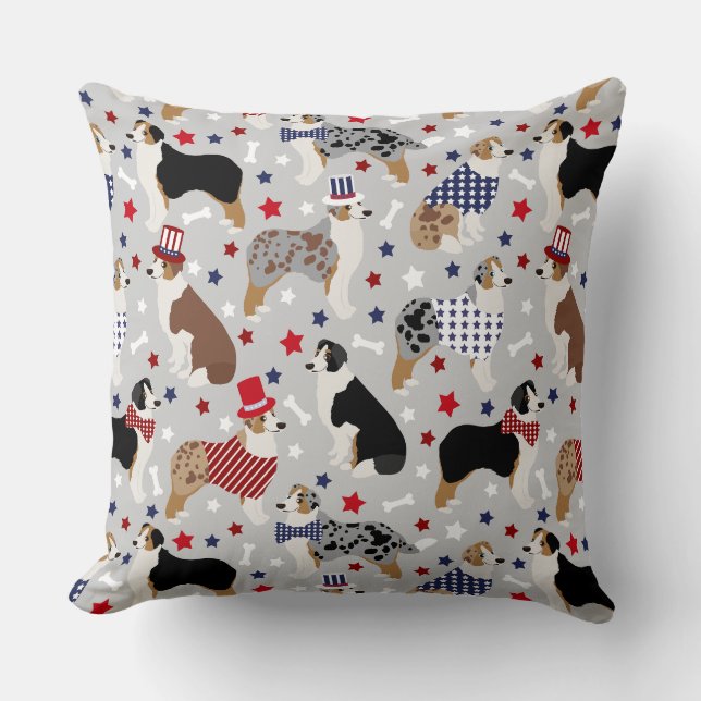 Patriotic Australian Shepherd / Aussie Dog Throw Pillow (Front)