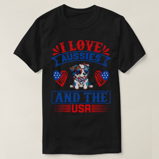 Patriotic Australian Shepherd Dog 2 T-Shirt (Design Front)