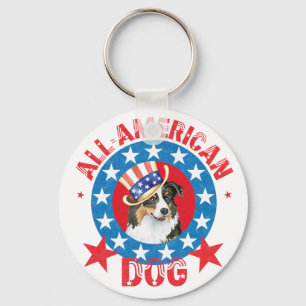 Patriotic Australian Shepherd Keychain