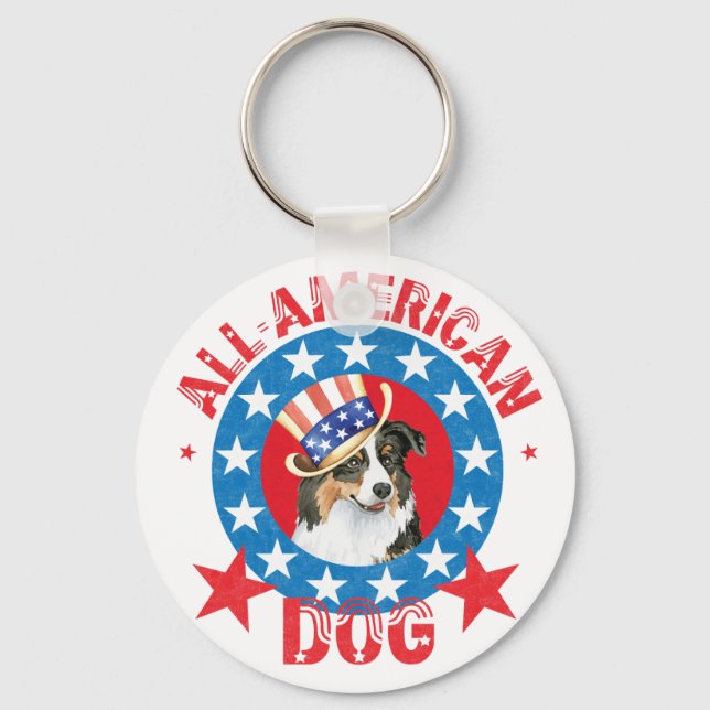 Patriotic Australian Shepherd Keychain (Front)