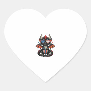 Patriotic Baby Dragon Vintage Vector Shirt Design_ Heart Sticker
