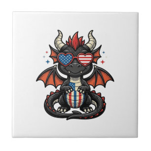 Patriotic Baby Dragon Vintage Vector Shirt Design_ Tile