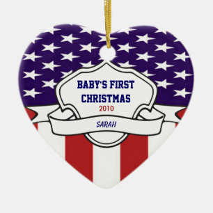 Patriotic Babys 1st Christmas Custom Photo Dated Ceramic Ornament