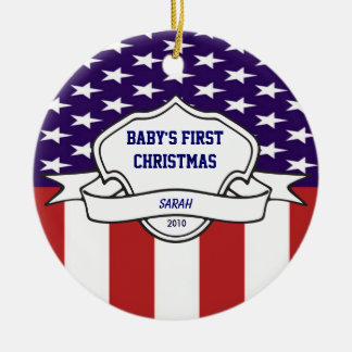 Patriotic Babys First Christmas Custom Photo Ceramic Ornament