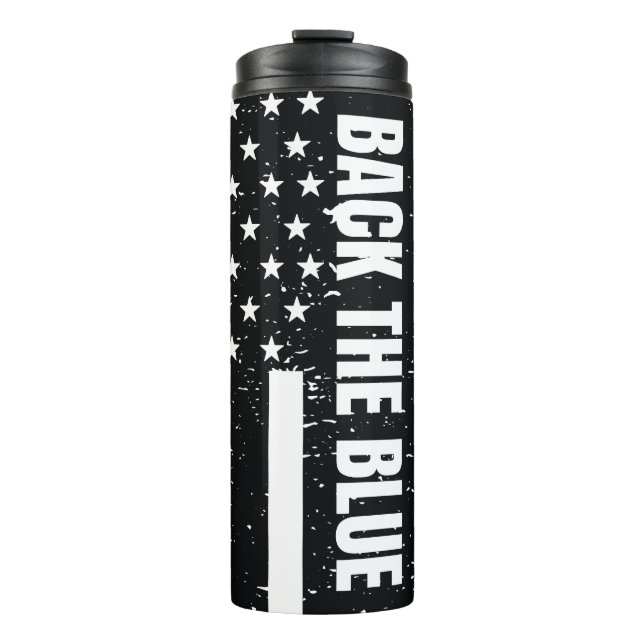 Patriotic Back the Blue Flag with Stars and Stripe Thermal Tumbler (Front)