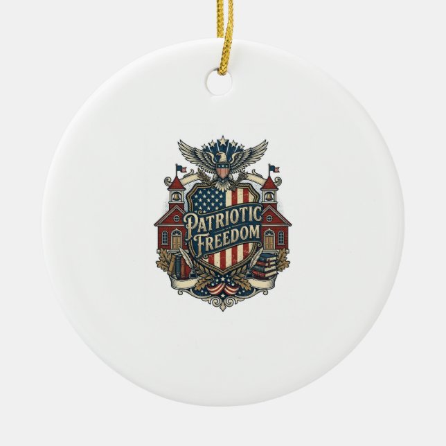 Patriotic Back to School Vector Graphic Tee Ceramic Ornament (Front)