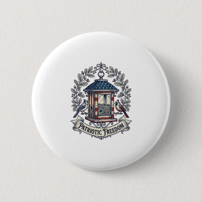 Patriotic Backyard Bird Feeder Vector Graphic Tee_ 2 Inch Round Button (Front)